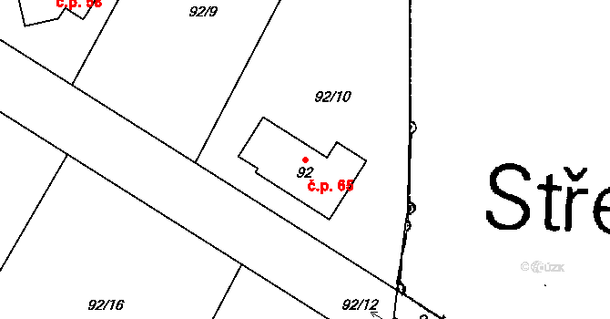 Střelice 65 na parcele st. 92 v KÚ Střelice, Katastrální mapa