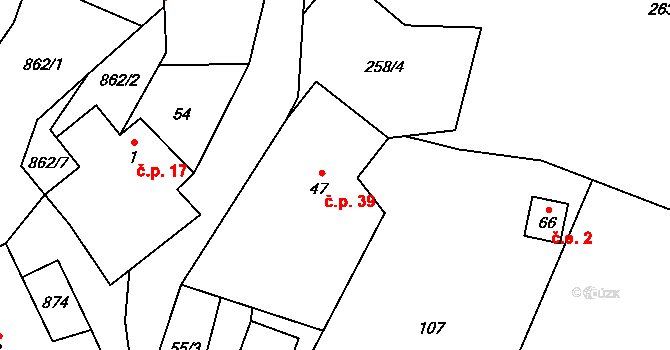 Liškov 39, Čížkov na parcele st. 47 v KÚ Liškov, Katastrální mapa