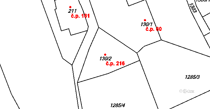 Olešnice 216, Červený Kostelec na parcele st. 130/2 v KÚ Olešnice u Červeného Kostelce, Katastrální mapa