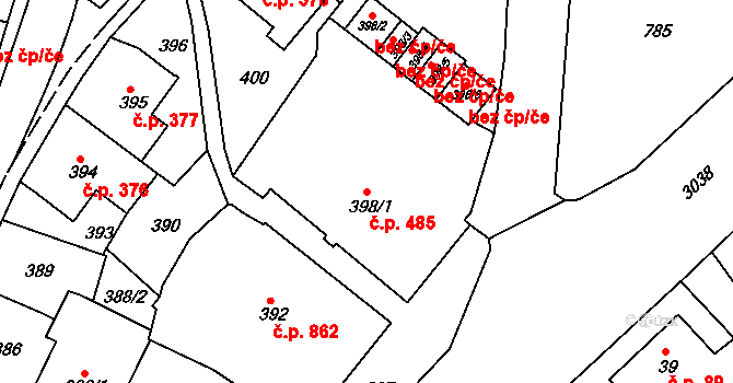 Rychnov nad Kněžnou 485 na parcele st. 398/1 v KÚ Rychnov nad Kněžnou, Katastrální mapa