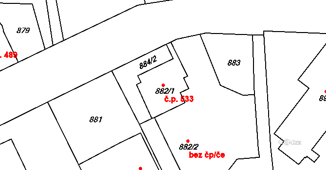 Dobruška 533 na parcele st. 882/1 v KÚ Dobruška, Katastrální mapa