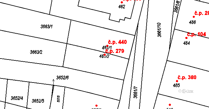 Brumovice 279 na parcele st. 461/2 v KÚ Brumovice, Katastrální mapa