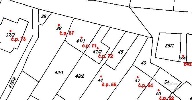 Lutotín 72, Bílovice-Lutotín na parcele st. 41/2 v KÚ Lutotín, Katastrální mapa