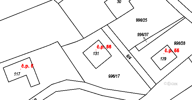 Borová 56, Chvalšiny na parcele st. 131 v KÚ Borová u Chvalšin, Katastrální mapa