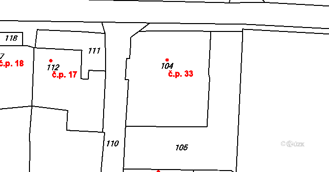 Labutice 33, Suchdol na parcele st. 104 v KÚ Labutice, Katastrální mapa