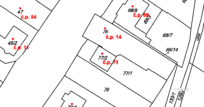 Derflice 71, Znojmo na parcele st. 77/2 v KÚ Derflice, Katastrální mapa