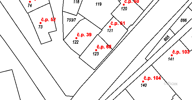 Beňov 65 na parcele st. 123 v KÚ Beňov, Katastrální mapa