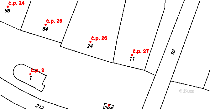 Hradčany 26 na parcele st. 24 v KÚ Hradčany na Moravě, Katastrální mapa