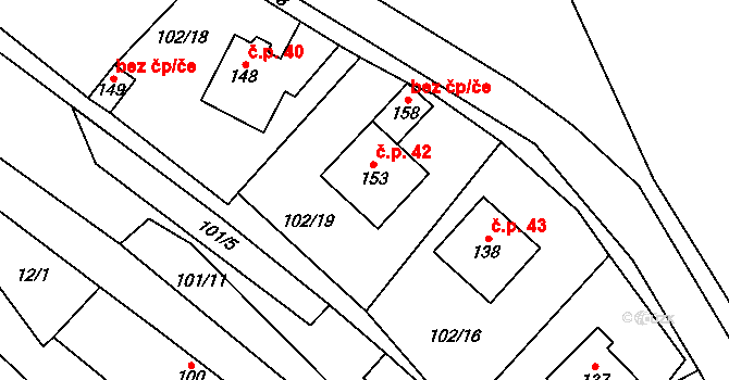 Kralice 42, Chlístovice na parcele st. 153 v KÚ Kralice, Katastrální mapa