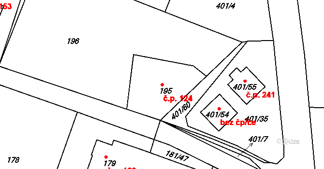 Kolová 124 na parcele st. 195 v KÚ Kolová, Katastrální mapa