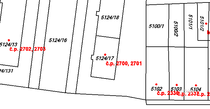Jihlava 2700,2701 na parcele st. 5124/17 v KÚ Jihlava, Katastrální mapa