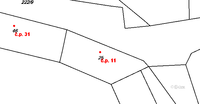 Mstětice 11, Zeleneč na parcele st. 25 v KÚ Mstětice, Katastrální mapa