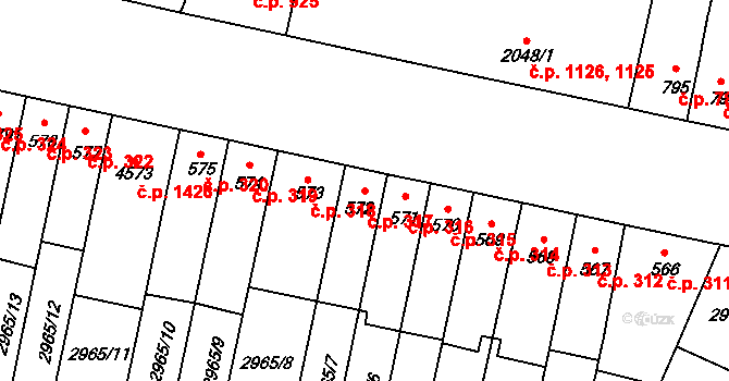 Kyjov 317 na parcele st. 572 v KÚ Kyjov, Katastrální mapa