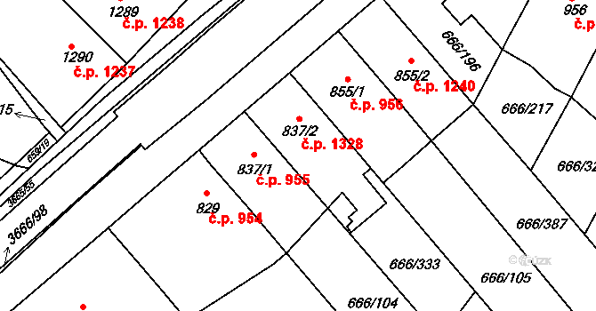 Veselí nad Moravou 1328 na parcele st. 837/2 v KÚ Veselí-Předměstí, Katastrální mapa