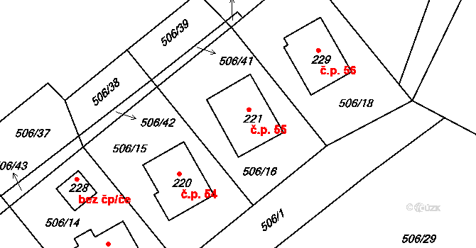 Kobyly 55 na parcele st. 221 v KÚ Kobyly, Katastrální mapa