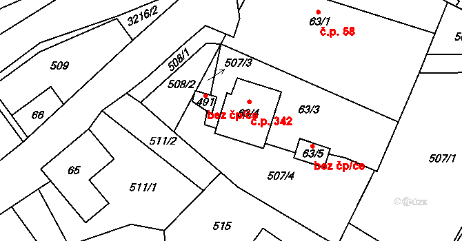 Bernartice 342 na parcele st. 63/4 v KÚ Bernartice u Javorníka, Katastrální mapa
