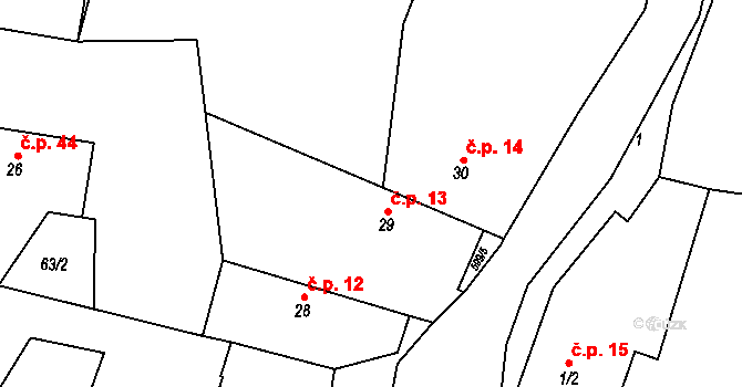 Lážovice 13 na parcele st. 29 v KÚ Lážovice, Katastrální mapa