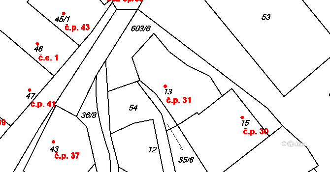 Vlčí Pole 31, Dolní Bousov na parcele st. 13 v KÚ Vlčí Pole, Katastrální mapa