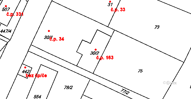 Holohlavy 163 na parcele st. 30/2 v KÚ Holohlavy, Katastrální mapa