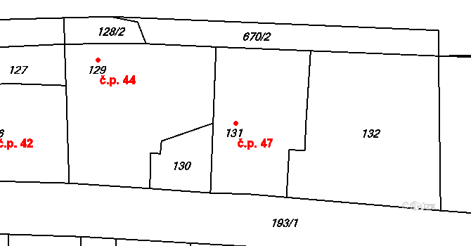 Sedlice 47, Praskačka na parcele st. 131 v KÚ Sedlice u Hradce Králové, Katastrální mapa