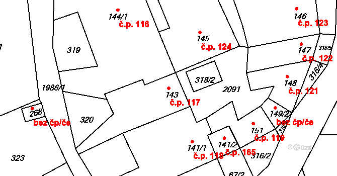 Kamenec u Poličky 117 na parcele st. 143 v KÚ Kamenec u Poličky, Katastrální mapa
