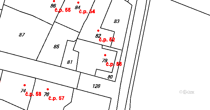 Lazce 56, Troubelice na parcele st. 79 v KÚ Lazce u Troubelic, Katastrální mapa
