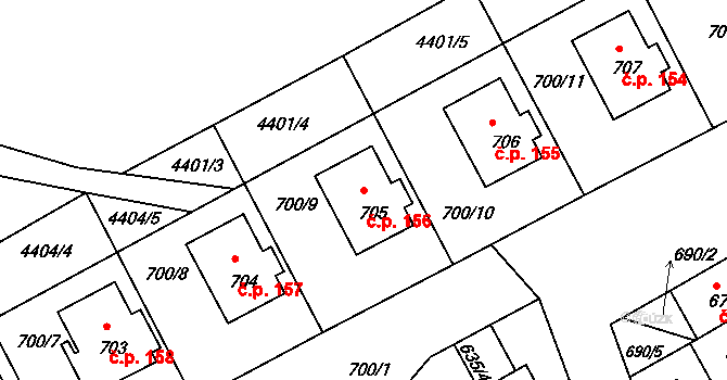 Mimoň V 156, Mimoň na parcele st. 705 v KÚ Mimoň, Katastrální mapa