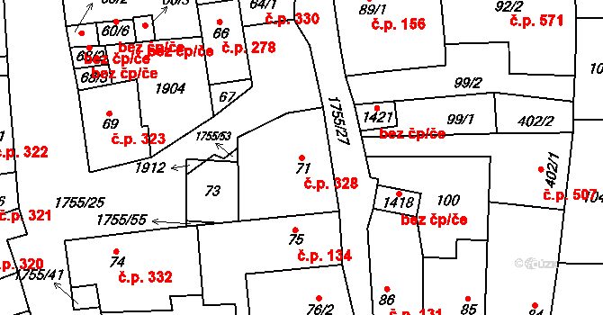 Libochovice 328 na parcele st. 71/1 v KÚ Libochovice, Katastrální mapa