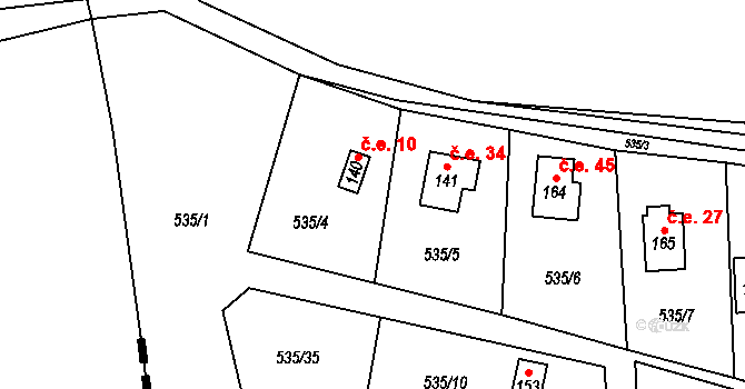 Bradlecká Lhota 10 na parcele st. 140 v KÚ Bradlecká Lhota, Katastrální mapa