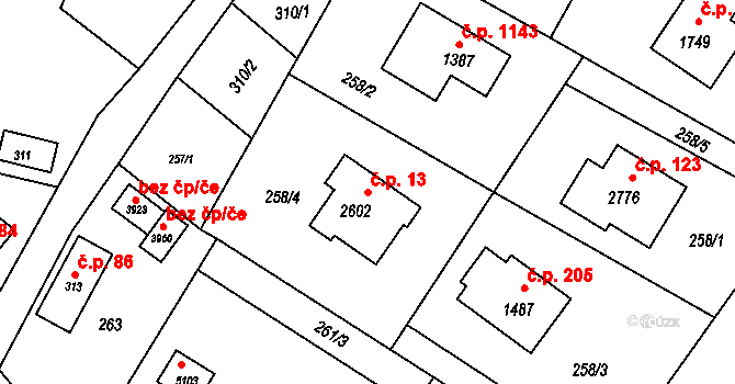 Rožnov pod Radhoštěm 13 na parcele st. 2602 v KÚ Rožnov pod Radhoštěm, Katastrální mapa