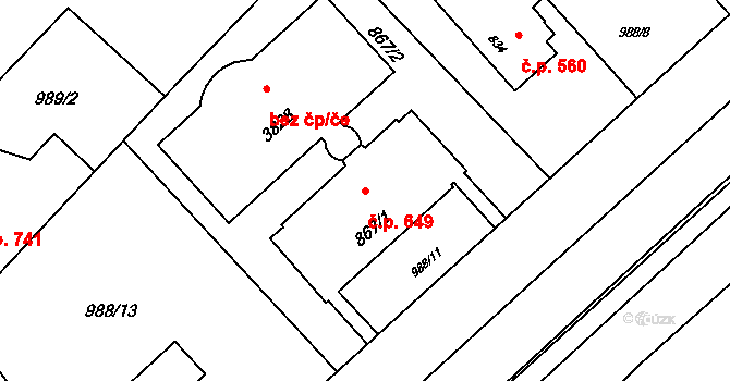 Rožnov pod Radhoštěm 649 na parcele st. 867/1 v KÚ Rožnov pod Radhoštěm, Katastrální mapa