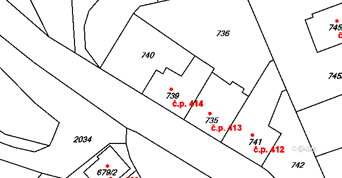 Bechyně 414 na parcele st. 739 v KÚ Bechyně, Katastrální mapa