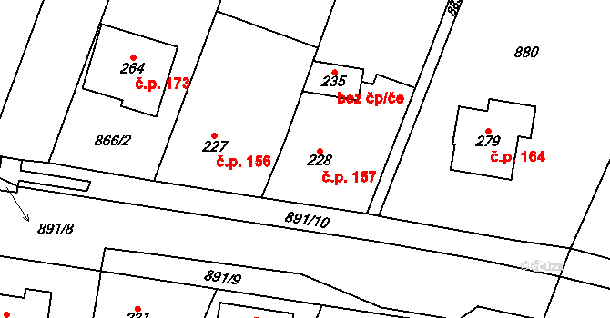 Robousy 157, Jičín na parcele st. 228 v KÚ Robousy, Katastrální mapa