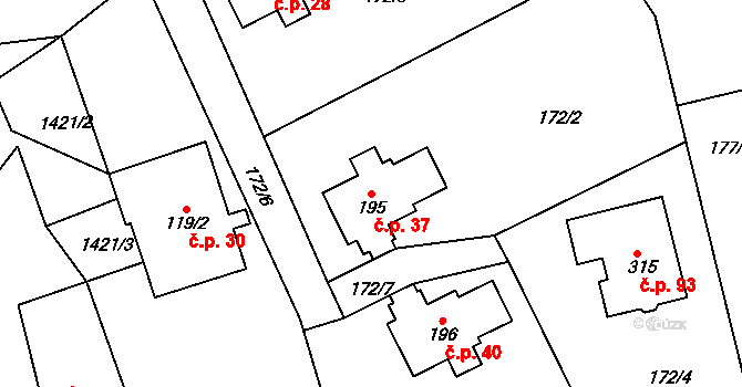 Semanín 37 na parcele st. 195 v KÚ Semanín, Katastrální mapa