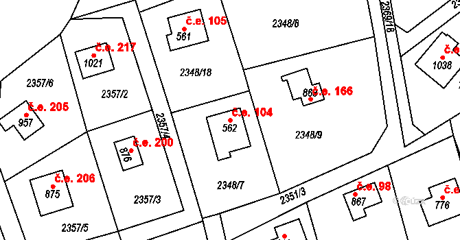 Nespeky 104 na parcele st. 562 v KÚ Nespeky, Katastrální mapa