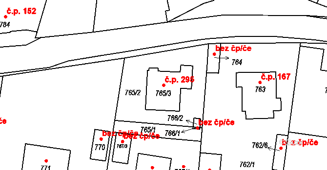 Semice 295 na parcele st. 765/3 v KÚ Semice nad Labem, Katastrální mapa