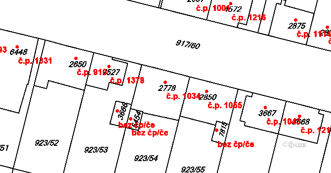 Horka-Domky 1034, Třebíč na parcele st. 2778 v KÚ Třebíč, Katastrální mapa