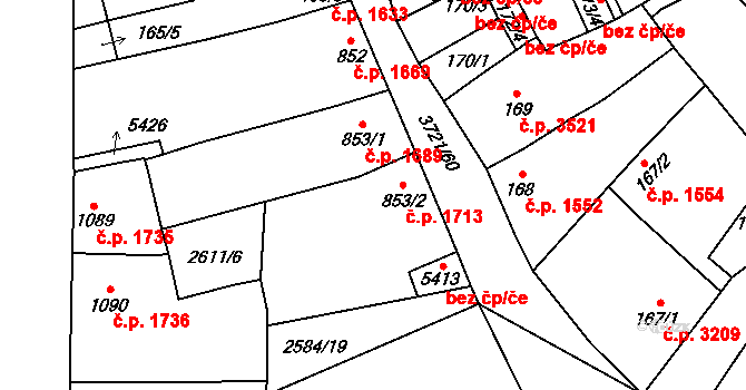 Břeclav 1713 na parcele st. 853/2 v KÚ Břeclav, Katastrální mapa