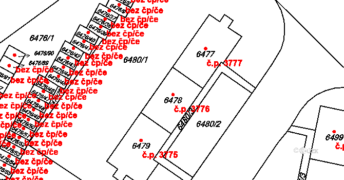 Židenice 3776, Brno na parcele st. 6478 v KÚ Židenice, Katastrální mapa