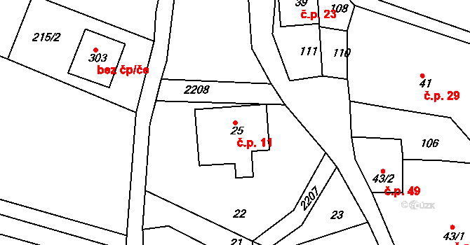 Jirkov 11, Železný Brod na parcele st. 25 v KÚ Jirkov u Železného Brodu, Katastrální mapa