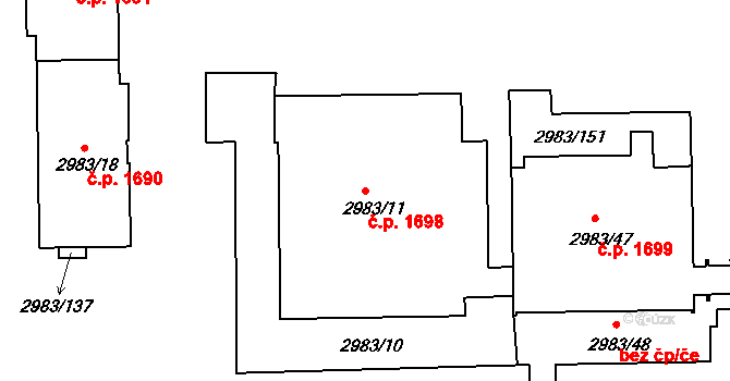Pelhřimov 1698 na parcele st. 2983/11 v KÚ Pelhřimov, Katastrální mapa