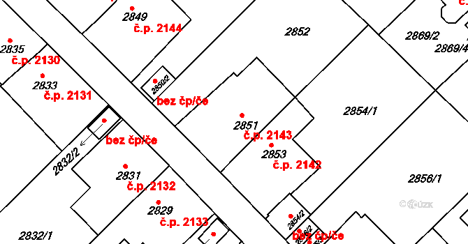 Teplice 2143 na parcele st. 2851 v KÚ Teplice, Katastrální mapa