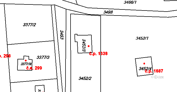 Frýdlant 1338, Frýdlant nad Ostravicí na parcele st. 3452/3 v KÚ Frýdlant nad Ostravicí, Katastrální mapa