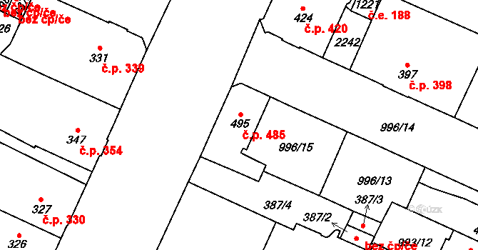 Mariánské Lázně 485 na parcele st. 495 v KÚ Mariánské Lázně, Katastrální mapa