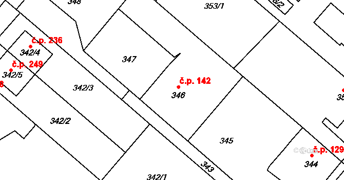 Koloděje 142, Praha na parcele st. 346 v KÚ Koloděje, Katastrální mapa