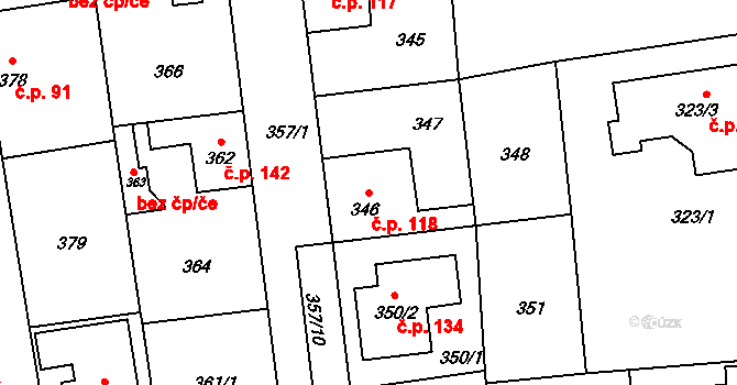 Šeberov 118, Praha 10 na parcele st. 346 v KÚ Šeberov, Katastrální mapa