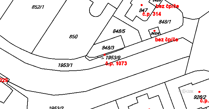 Podolí 1073, Praha na parcele st. 848/3 v KÚ Podolí, Katastrální mapa