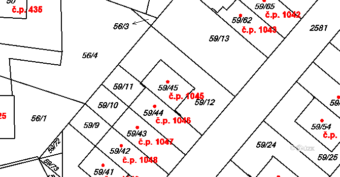 Kunratice 1045, Praha na parcele st. 59/45 v KÚ Kunratice, Katastrální mapa