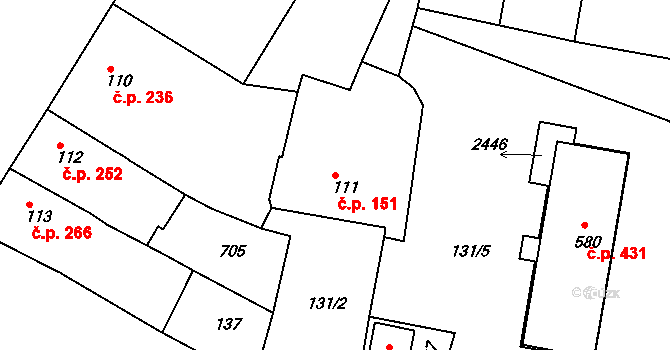 Příbram VI-Březové Hory 151, Příbram na parcele st. 111 v KÚ Březové Hory, Katastrální mapa