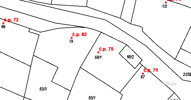 Mečichov 75 na parcele st. 68/1 v KÚ Mečichov, Katastrální mapa